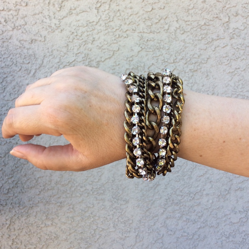 Multi strand Chain Rhinestone Layered Bracelet